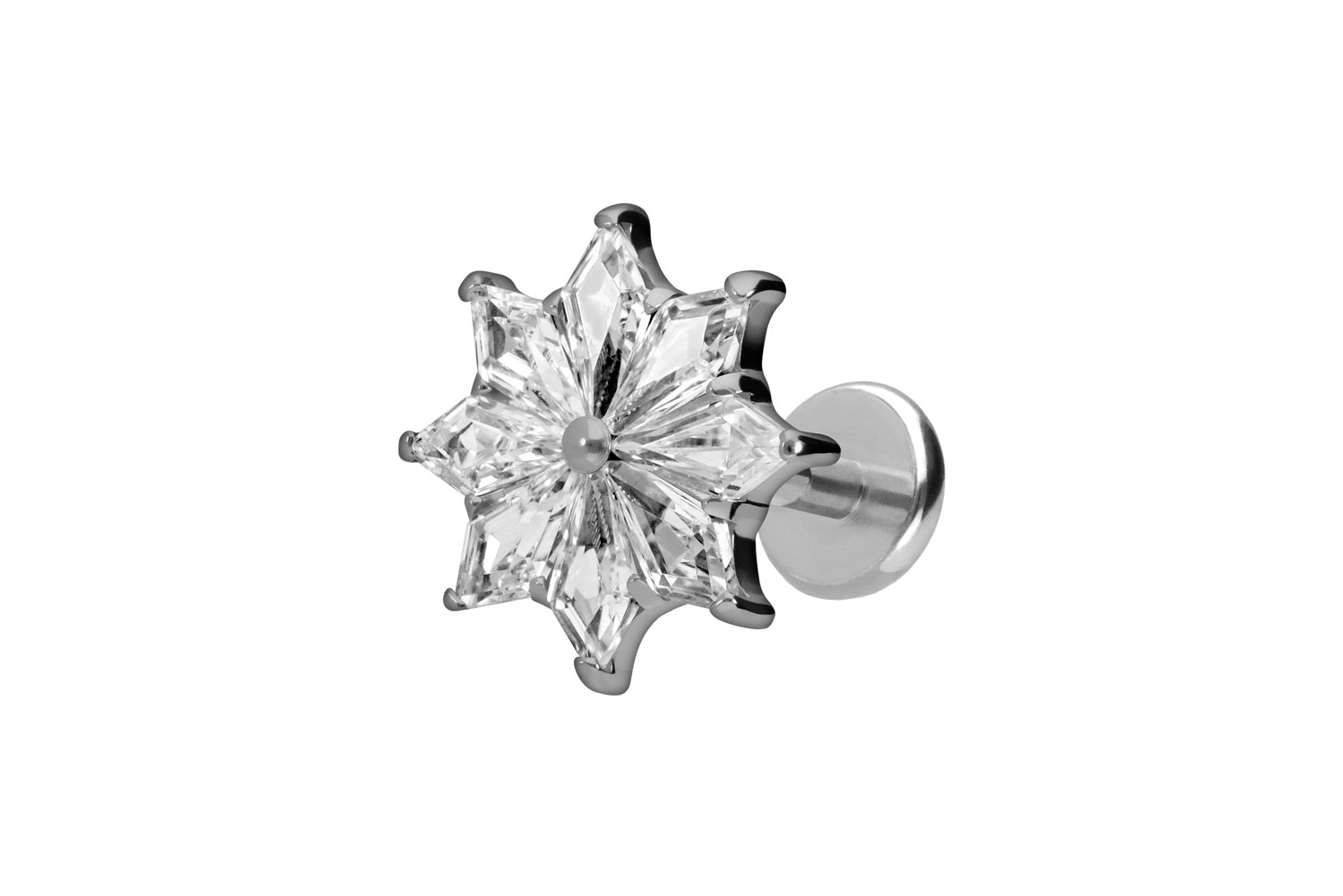 Titan Labret Piercing mit Push Fit KRISTALLSTERN